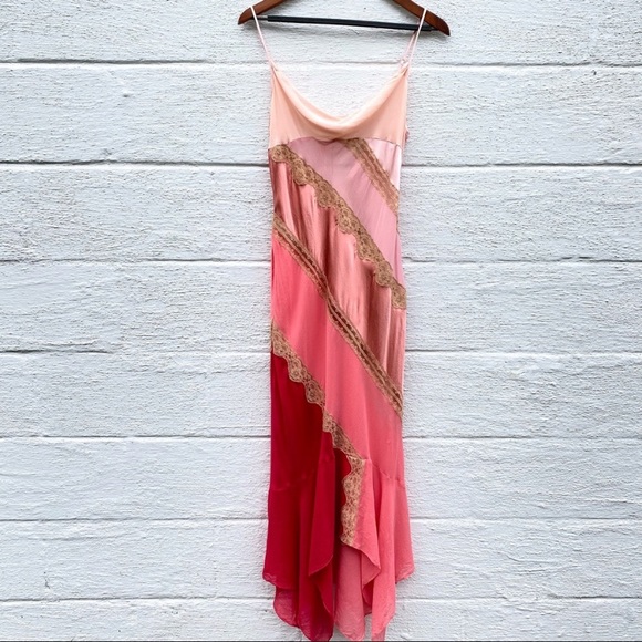 Vintage 90’s Y2K 100% Silk Slip Dress Cowl Boho Sheer Lace Backless Belladonna - Picture 13 of 16